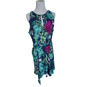 Tahari Arthur S Levine Tropical Floral Halter Keyhole Dress Women Size 12